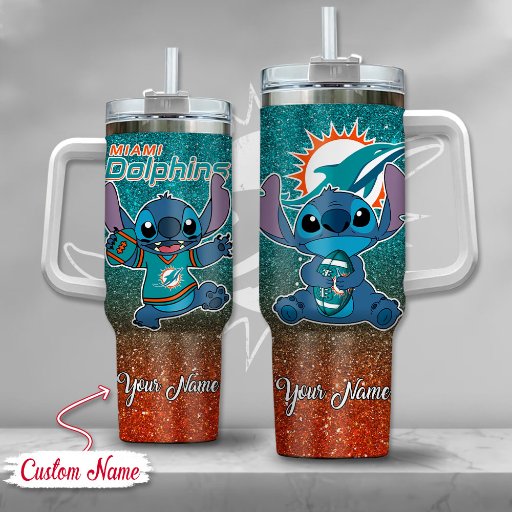 Miami Dolphins NFL Custom Stanley Quencher 40oz Stainless Steel Tumbler With Handle