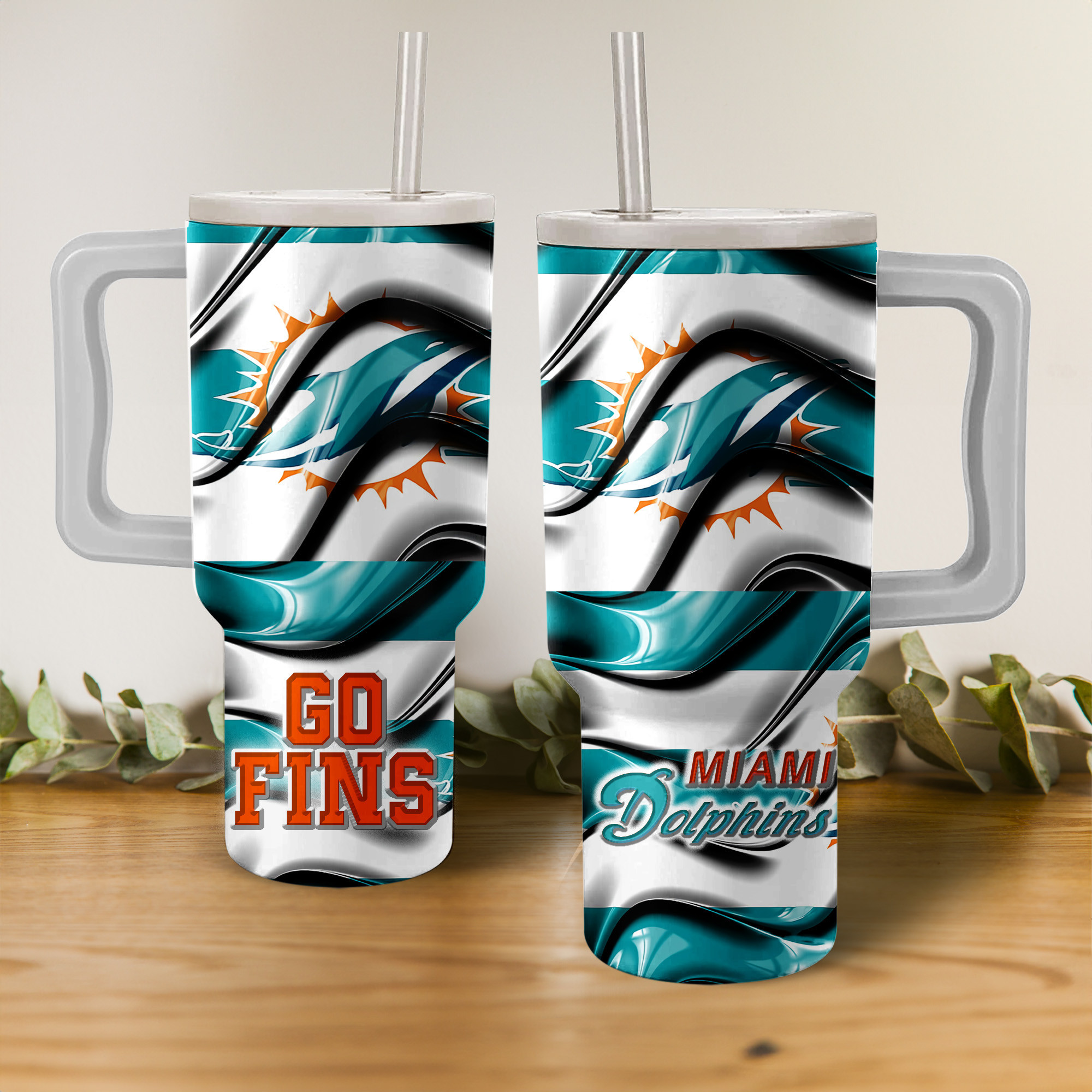 Miami Dolphins NFL Custom Stanley Quencher 40oz Stainless Steel Tumbler With Handle