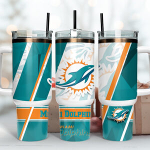 Miami Dolphins NFL Custom Stanley Quencher 40oz Stainless Steel Tumbler With Handle