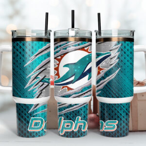 Miami Dolphins NFL Custom Stanley Quencher 40oz Stainless Steel Tumbler With Handle
