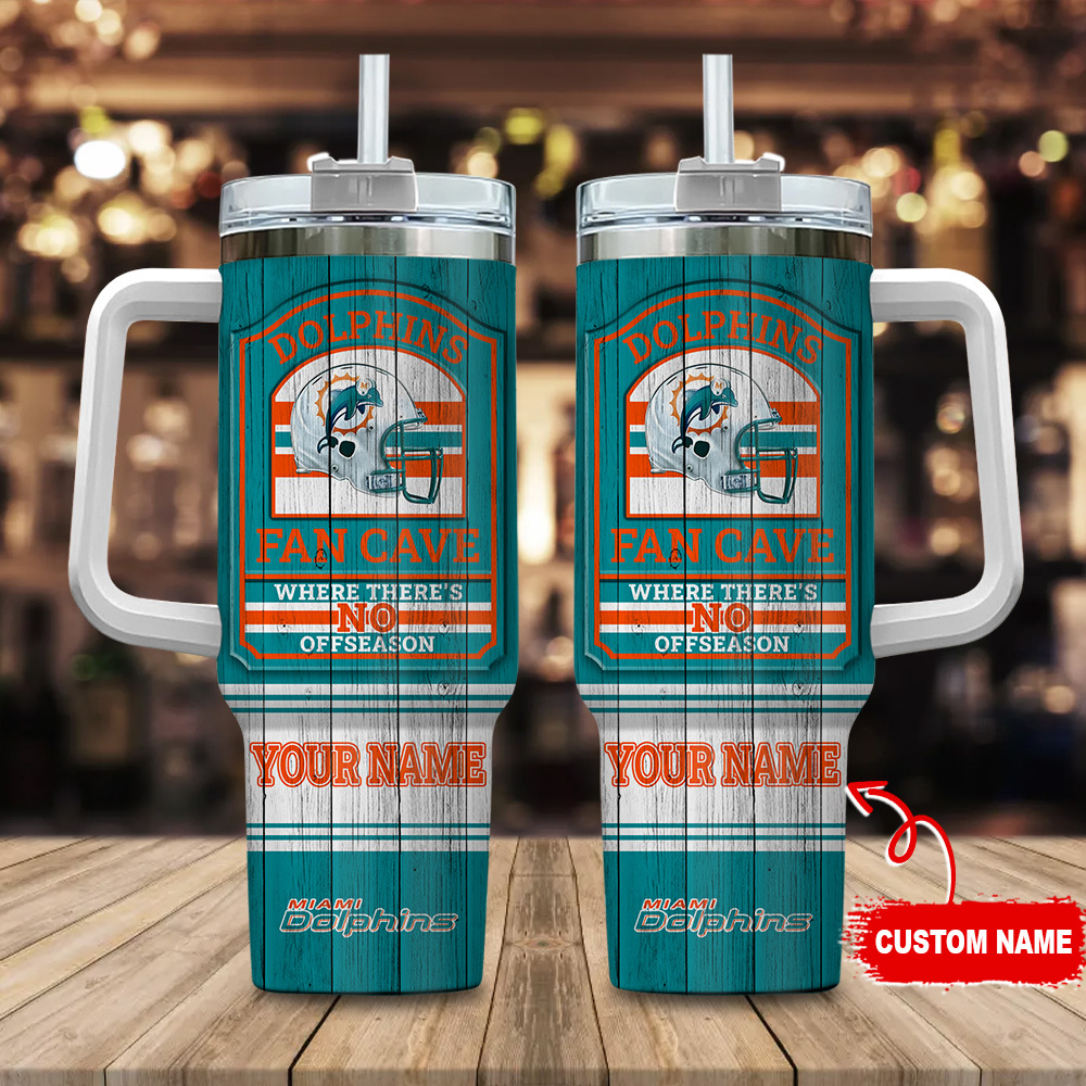 Miami Dolphins NFL Fan Cave Custom Stanley Quencher 40oz Stainless Steel Tumbler With Handle