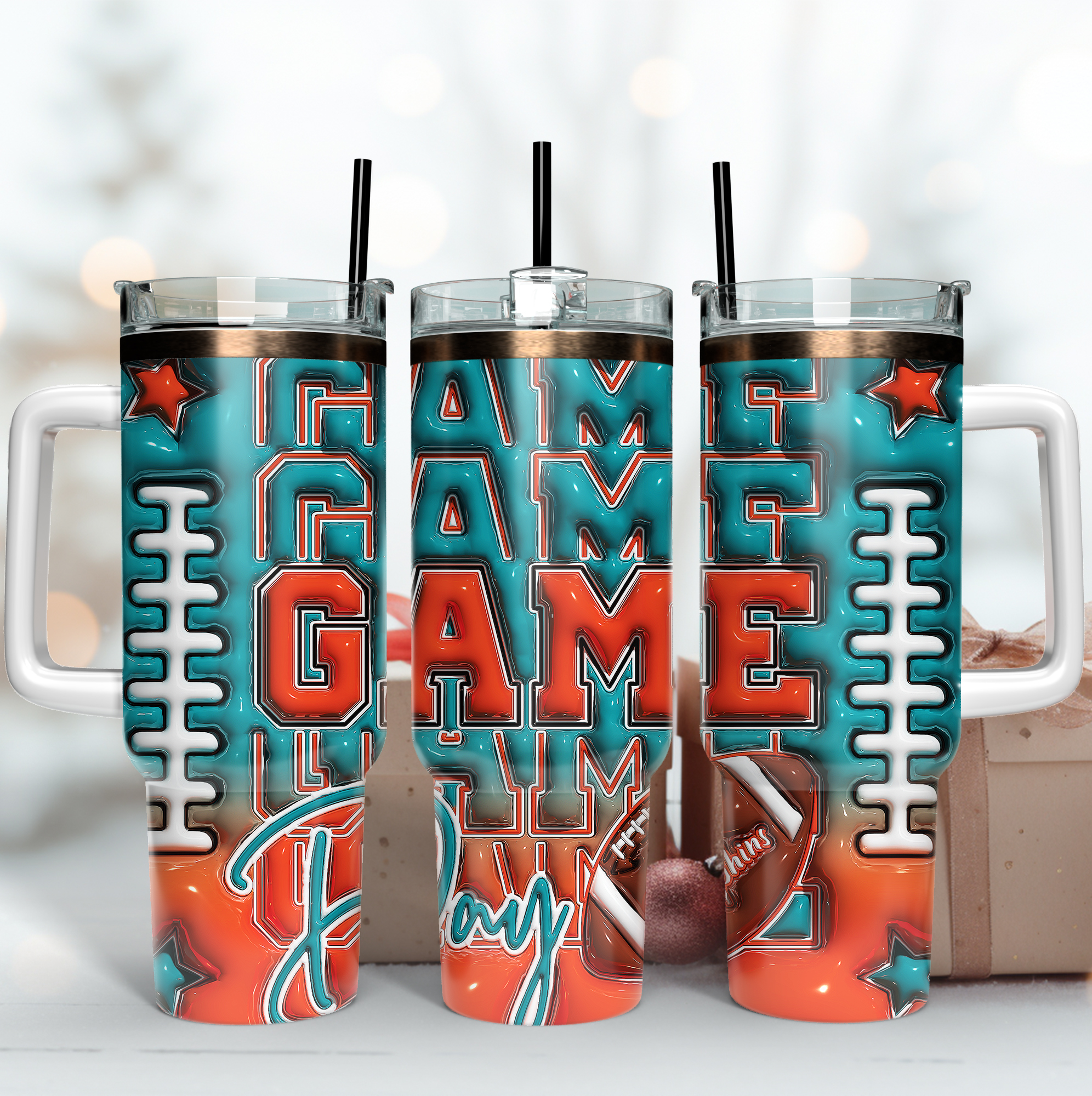 Miami Dolphins NFL Game Day Custom Stanley Quencher 40oz Stainless Steel Tumbler With Handle