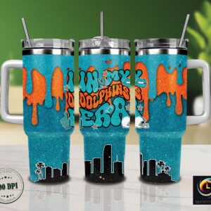 Miami Dolphins NFL Glitter Custom Stanley Quencher 40oz Stainless Steel Tumbler With Handle