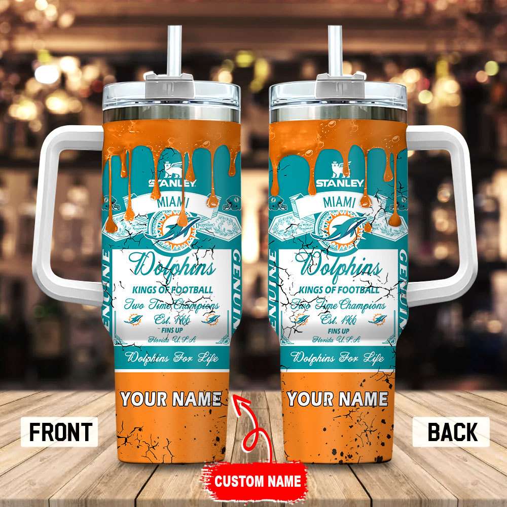 Miami Dolphins NFL Kings Of Football Custom Stanley Quencher 40oz Stainless Steel Tumbler With Handle