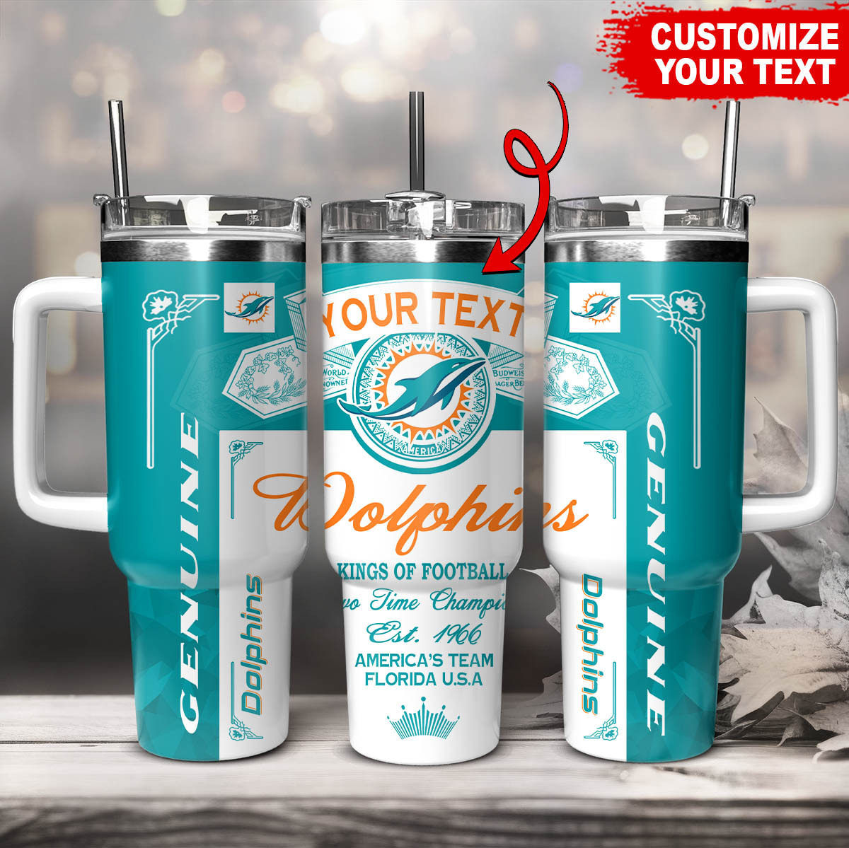 Miami Dolphins NFL Kings Of Football Custom Stanley Quencher 40oz Stainless Steel Tumbler With Handle