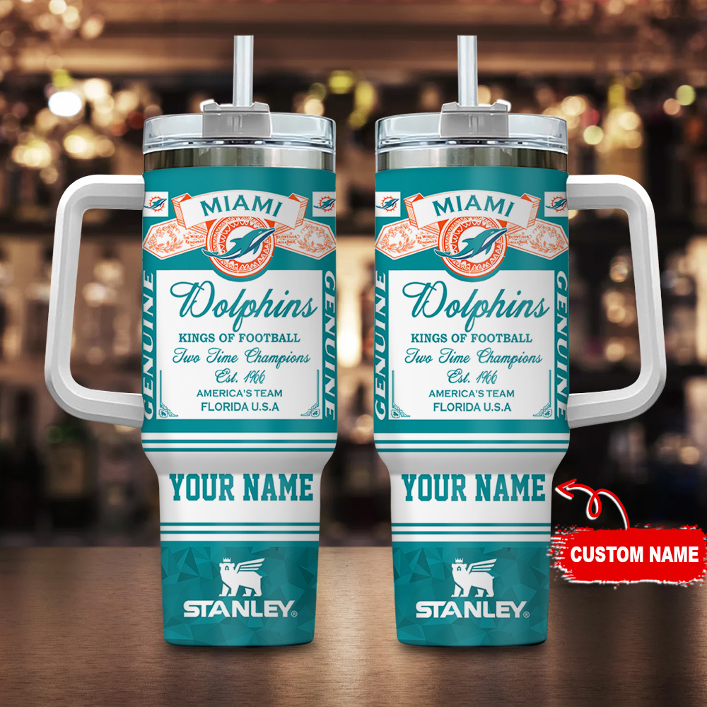 Miami Dolphins NFL Kings Of Football Custom Stanley Quencher 40oz Stainless Steel Tumbler With Handle