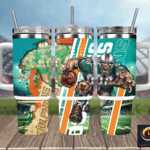 Miami Dolphins NFL Mascot Custom Stanley Quencher 40oz Stainless Steel Tumbler With Handle