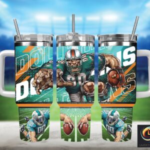 Miami Dolphins NFL Mascot Custom Stanley Quencher 40oz Stainless Steel Tumbler With Handle