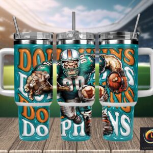 Miami Dolphins NFL Mascot Custom Stanley Quencher 40oz Stainless Steel Tumbler With Handle