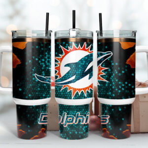 Miami Dolphins NFL Stained Glass Effect Custom Stanley Quencher 40oz Stainless Steel Tumbler With Handle