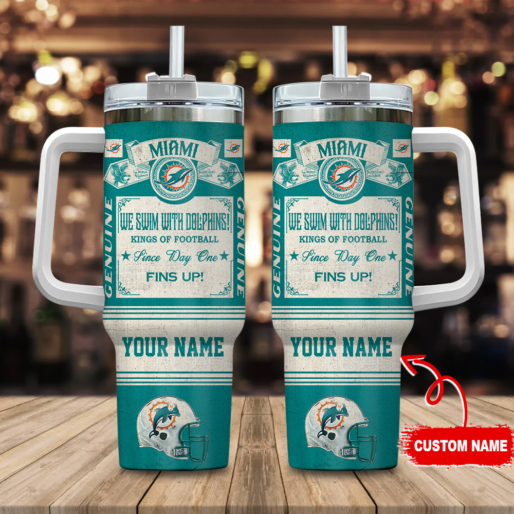 Miami Dolphins NFL Vintage Kings Of Football Custom Stanley Quencher 40oz Stainless Steel Tumbler With Handle