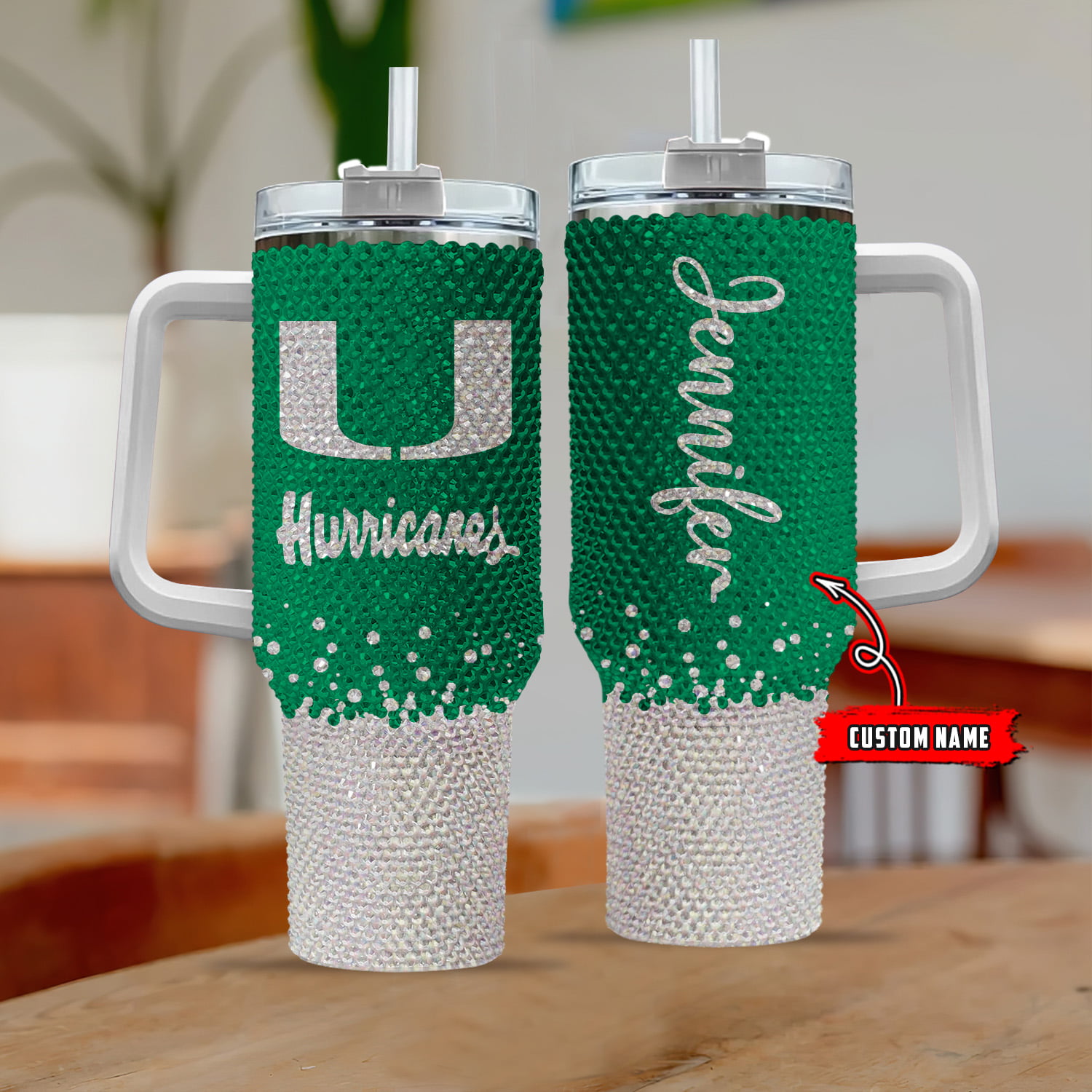 Miami Hurricanes NCAA Custom Stanley Quencher 40oz Stainless Steel Tumbler With Handle
