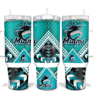 Miami Marlins MLB Custom Stanley Quencher 40oz Stainless Steel Tumbler With Handle