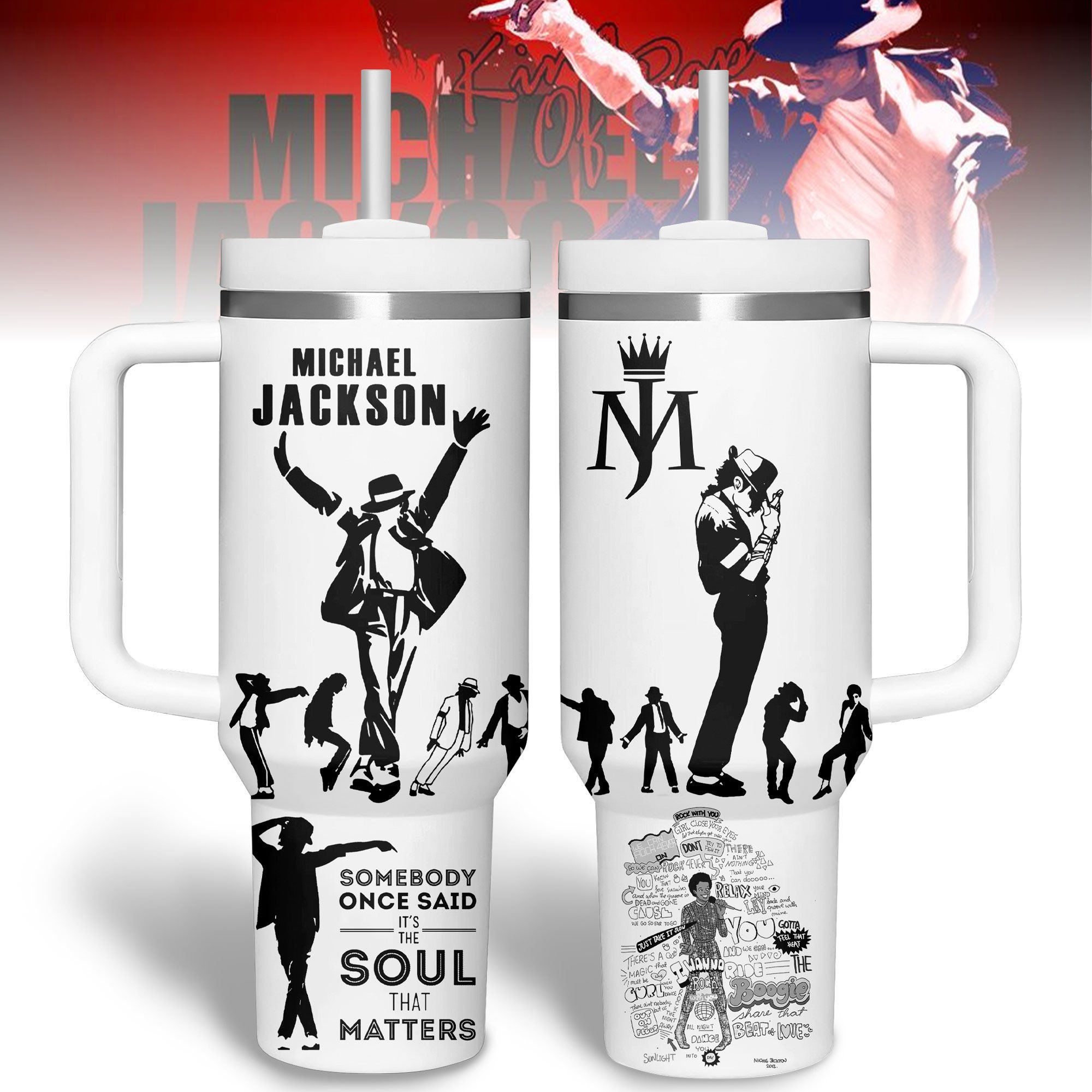 Michael Jackson Music Custom Stanley Quencher 40oz Stainless Steel Tumbler With Handle