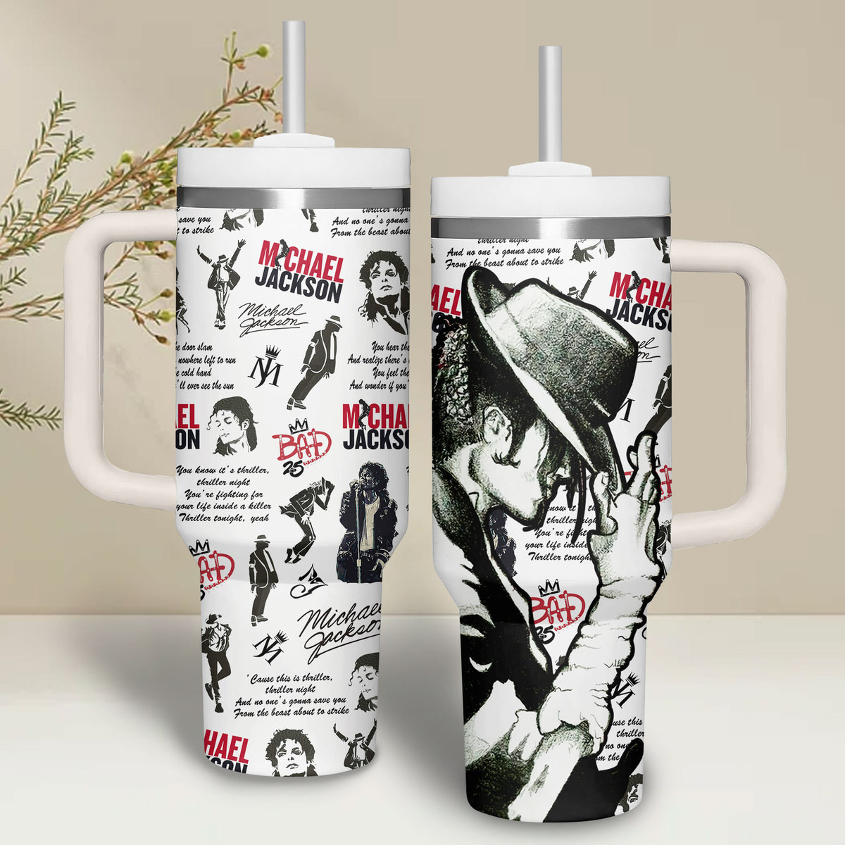 Michael Jackson Music Custom Stanley Quencher 40oz Stainless Steel Tumbler With Handle