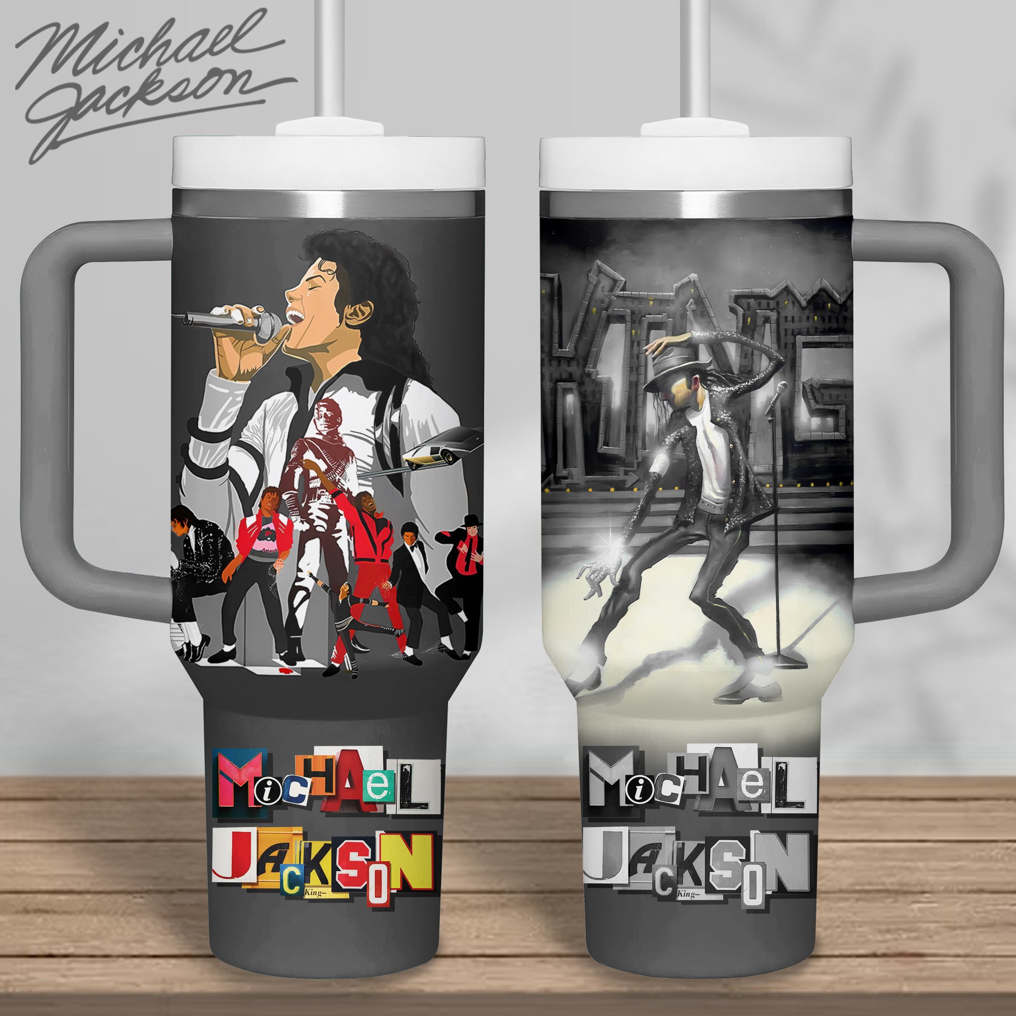Michael Jackson Music Custom Stanley Quencher 40oz Stainless Steel Tumbler With Handle