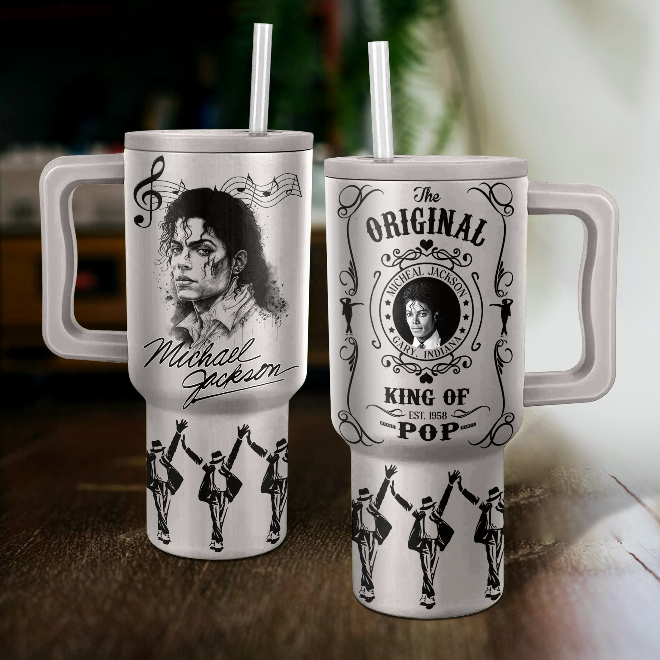 Michael Jackson The Original King of Pop Music Custom Stanley Quencher 40oz Stainless Steel Tumbler With Handle