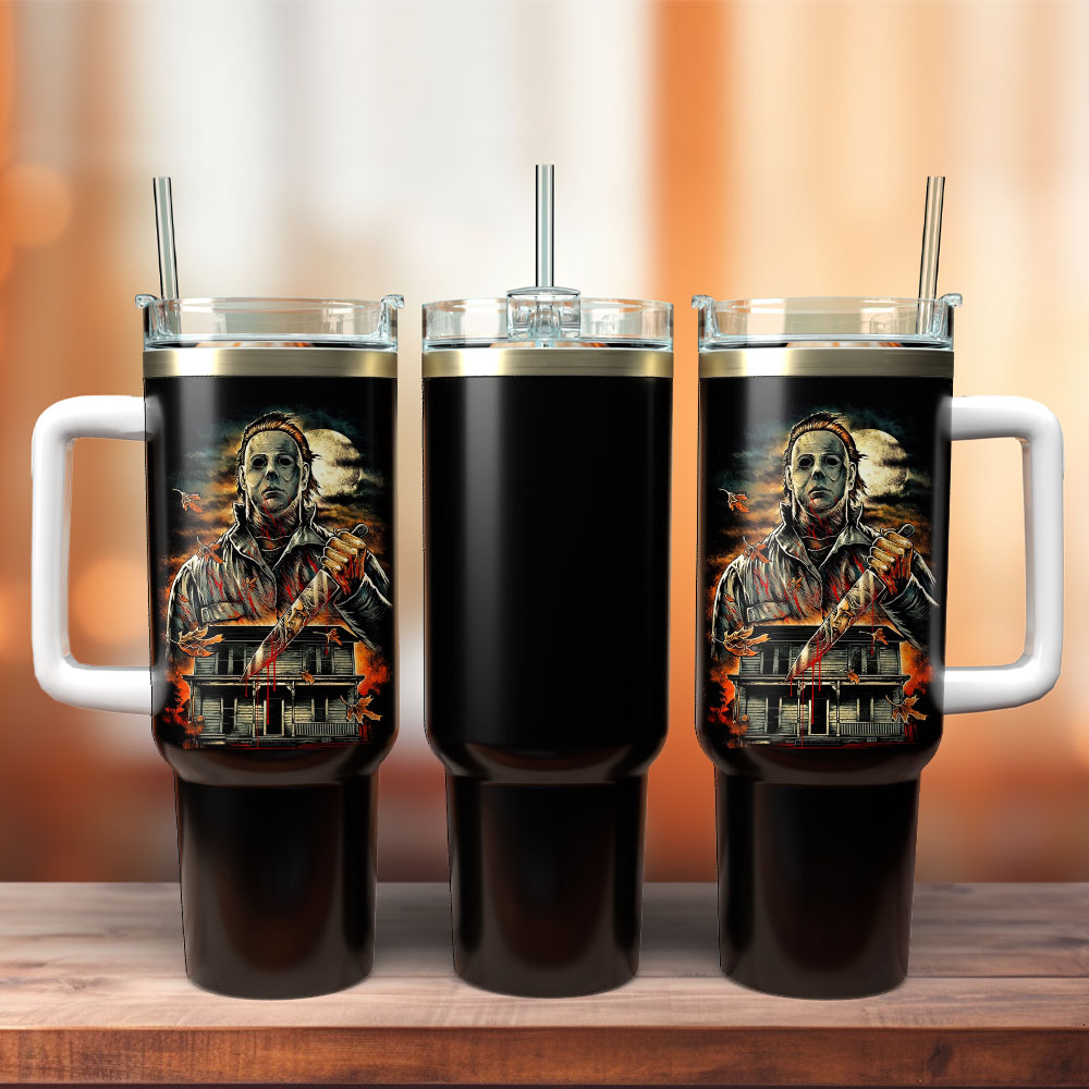 Michael Myers Halloween Movie Custom Stanley Quencher 40oz Stainless Steel Tumbler With Handle