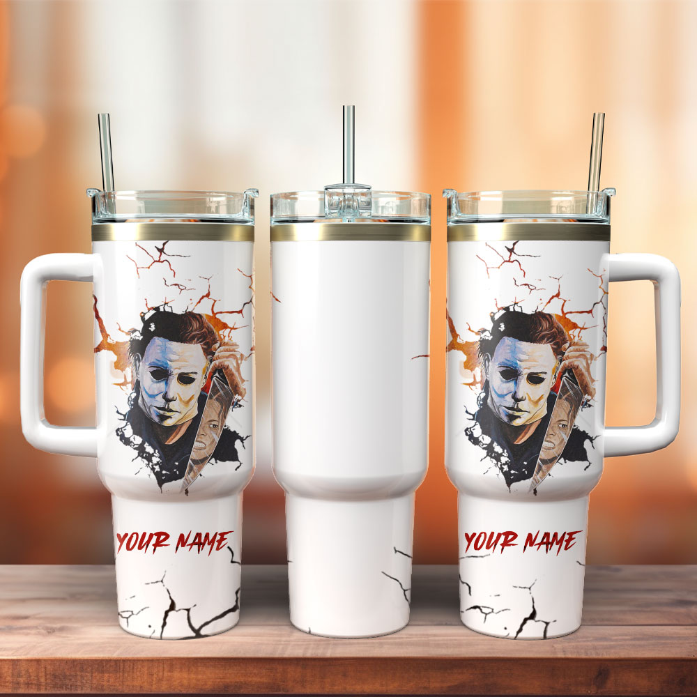 Michael Myers Movie Custom Stanley Quencher 40oz Stainless Steel Tumbler With Handle