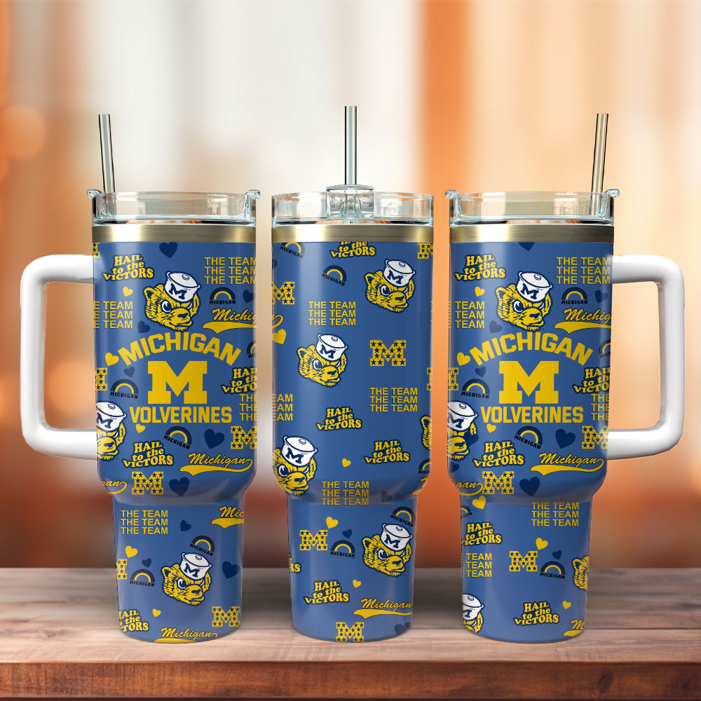 Michigan Wolverines Football NCAA Sport Custom Stanley Quencher 40oz Stainless Steel Tumbler With Handle