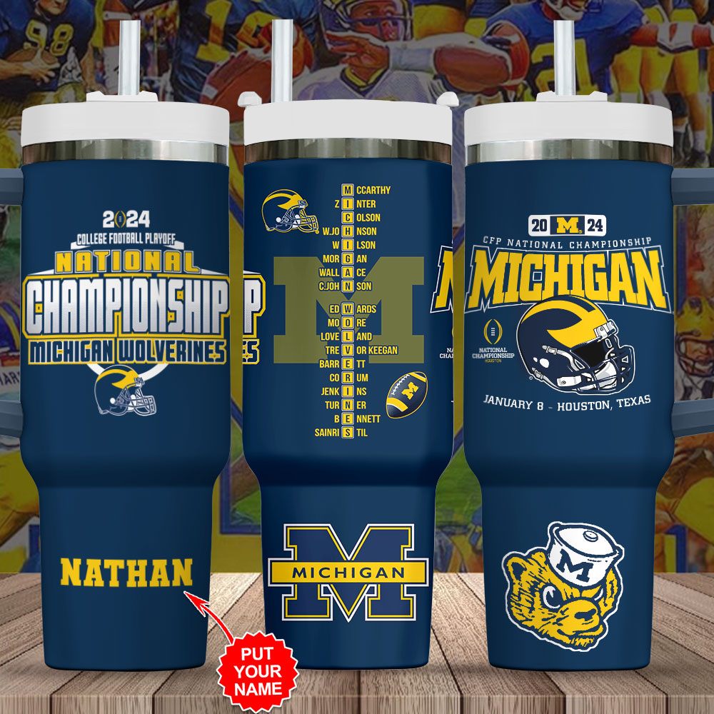 Michigan Wolverines NCAA Custom Stanley Quencher 40oz Stainless Steel Tumbler With Handle