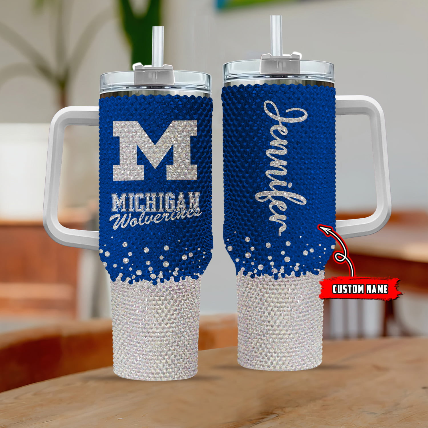 Michigan Wolverines NCAA Custom Stanley Quencher 40oz Stainless Steel Tumbler With Handle