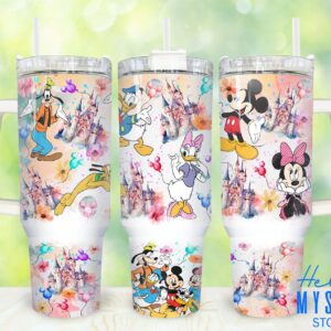 Mickey And Friends Disney Cartoon Custom Stanley Quencher 40oz Stainless Steel Tumbler With Handle