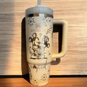 Mickey And Minnie Cartoon Custom Stanley Quencher 40oz Stainless Steel Tumbler With Handle