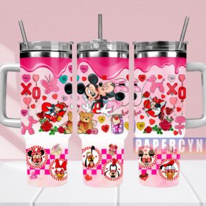 Mickey And Minnie Custom Stanley Quencher 40oz Stainless Steel Tumbler With Handle