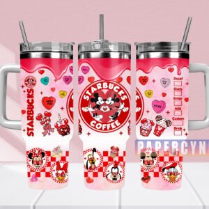 Mickey And Minnie Custom Stanley Quencher 40oz Stainless Steel Tumbler With Handle