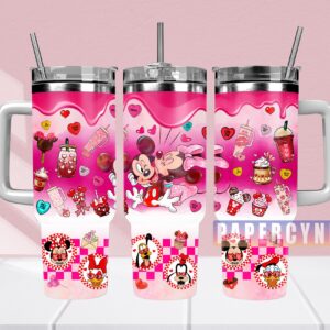 Mickey And Minnie Custom Stanley Quencher 40oz Stainless Steel Tumbler With Handle