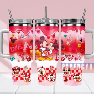 Mickey And Minnie Custom Stanley Quencher 40oz Stainless Steel Tumbler With Handle