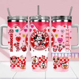 Mickey And Minnie Custom Stanley Quencher 40oz Stainless Steel Tumbler With Handle