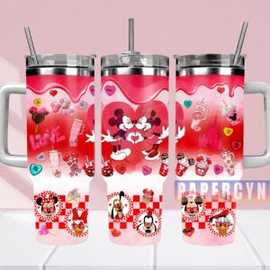 Mickey And Minnie Custom Stanley Quencher 40oz Stainless Steel Tumbler With Handle