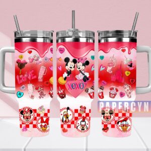 Mickey And Minnie Custom Stanley Quencher 40oz Stainless Steel Tumbler With Handle