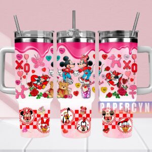 Mickey And Minnie Custom Stanley Quencher 40oz Stainless Steel Tumbler With Handle