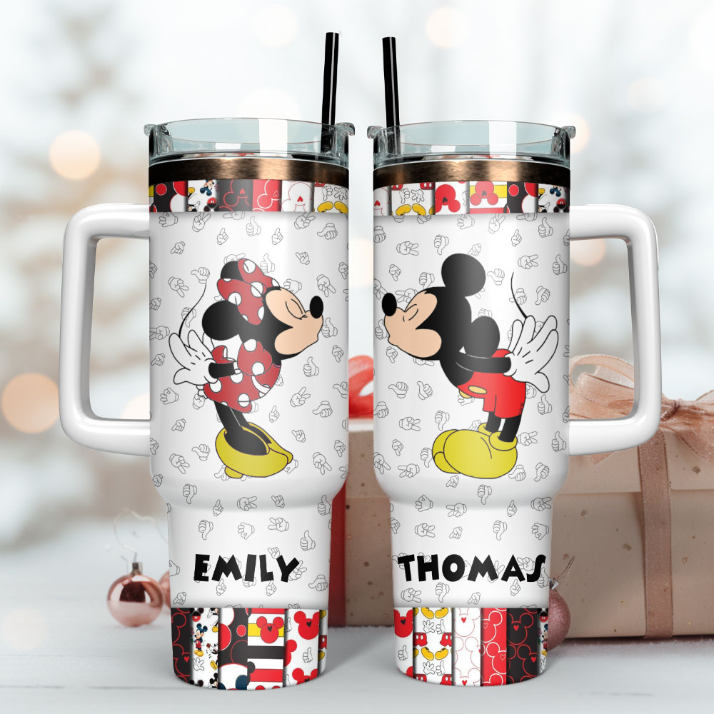 Mickey And Minnie Disney Cartoon Custom Stanley Quencher 40oz Stainless Steel Tumbler With Handle