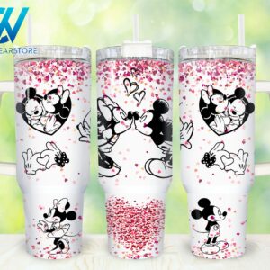 Mickey And Minnie Mouse Disney Cartoon Custom Stanley Quencher 40oz Stainless Steel Tumbler With Handle