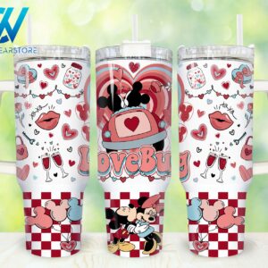 Mickey And Minnie Mouse Disney Cartoon Custom Stanley Quencher 40oz Stainless Steel Tumbler With Handle