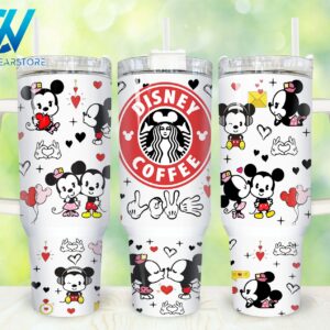 Mickey And Minnie Mouse Disney Cartoon Custom Stanley Quencher 40oz Stainless Steel Tumbler With Handle
