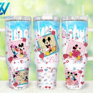 Mickey And Minnie Mouse Disney Cartoon Custom Stanley Quencher 40oz Stainless Steel Tumbler With Handle