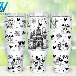 Mickey And Minnie Mouse Disney Cartoon Custom Stanley Quencher 40oz Stainless Steel Tumbler With Handle