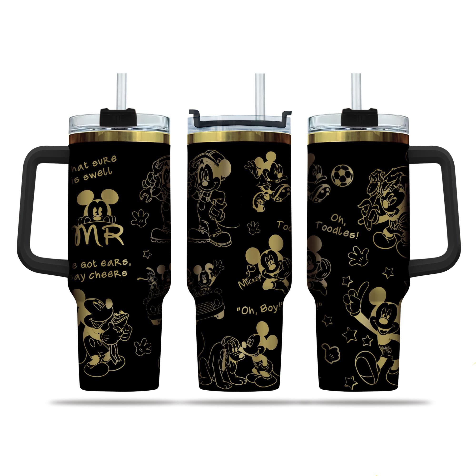 Mickey Cartoon Custom Stanley Quencher 40oz Stainless Steel Tumbler With Handle