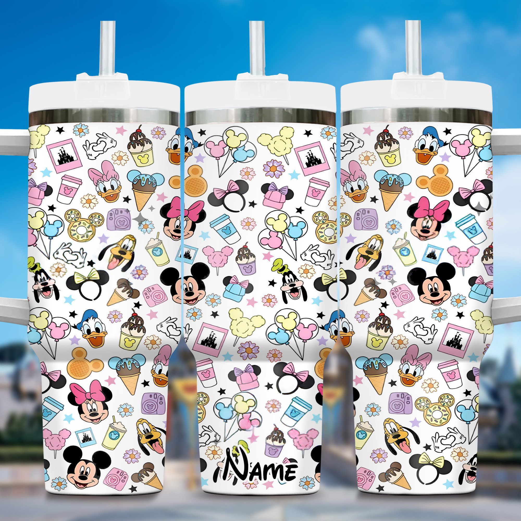 Mickey Cartoon Custom Stanley Quencher 40oz Stainless Steel Tumbler With Handle