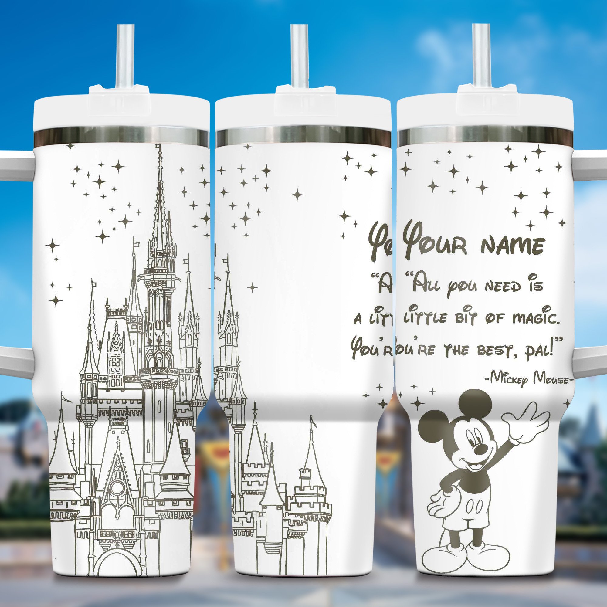 Mickey Cartoon Custom Stanley Quencher 40oz Stainless Steel Tumbler With Handle