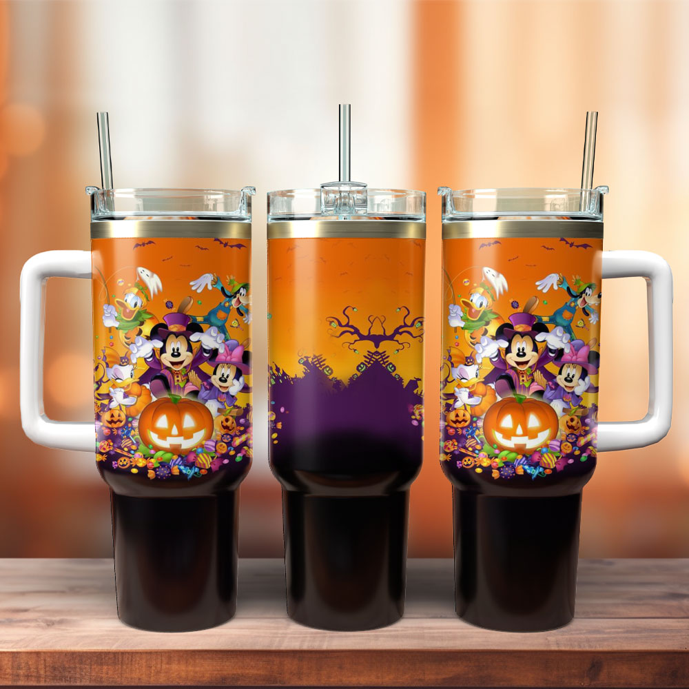 Mickey Mouse And Friends Halloween Cosplay Cartoon Custom Stanley Quencher 40oz Stainless Steel Tumbler With Handle