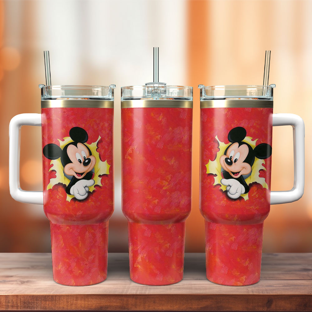 Mickey Mouse Cartoon Custom Stanley Quencher 40oz Stainless Steel Tumbler With Handle