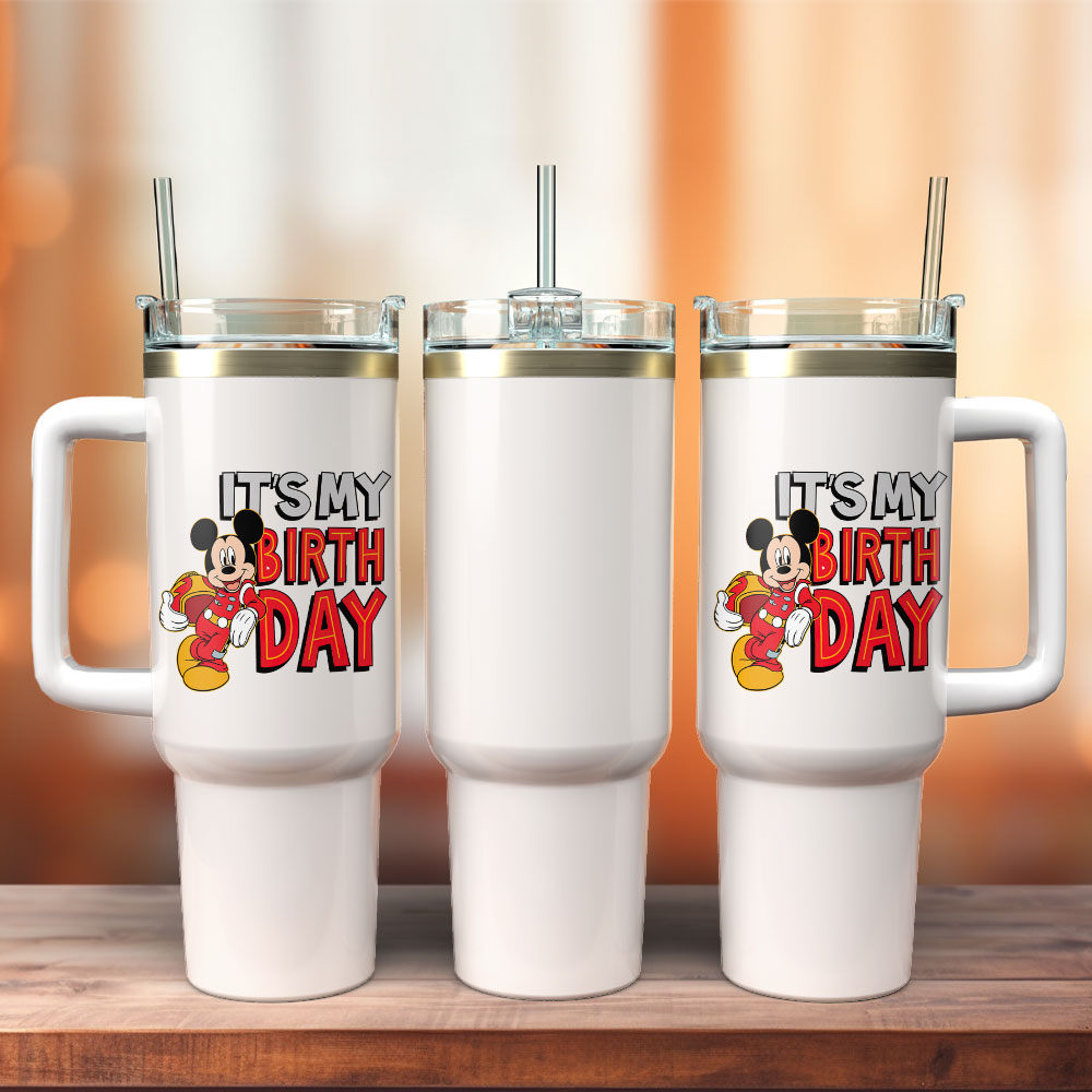Mickey Mouse Cartoon Custom Stanley Quencher 40oz Stainless Steel Tumbler With Handle
