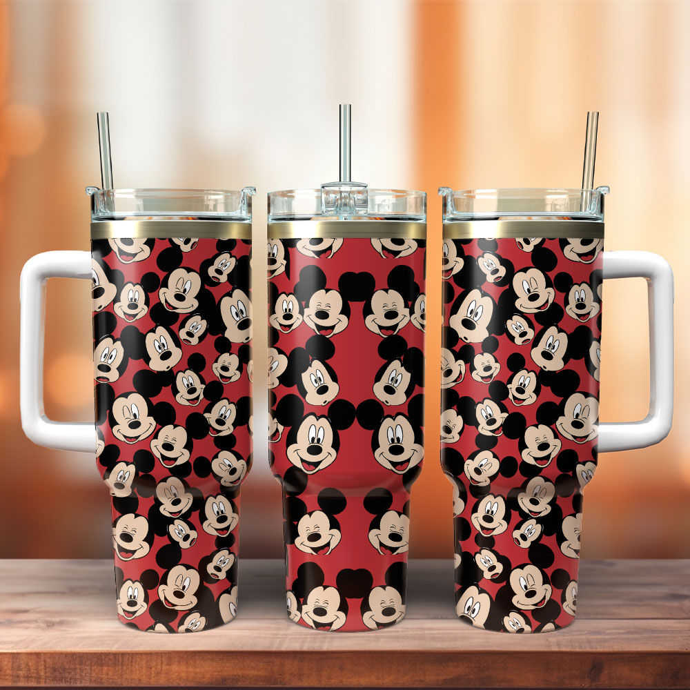 Mickey Mouse Cartoon Custom Stanley Quencher 40oz Stainless Steel Tumbler With Handle
