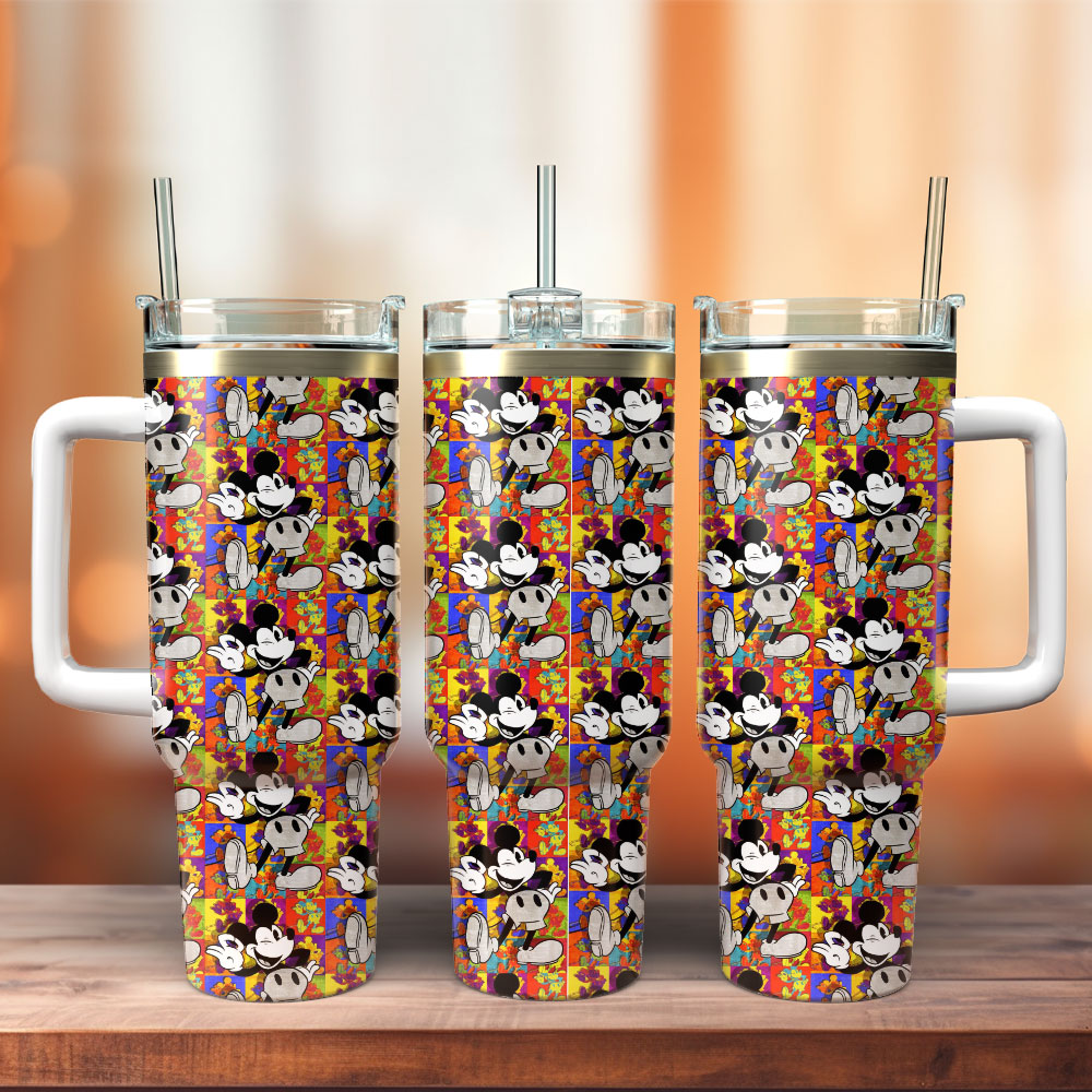 Mickey Mouse Cartoon Custom Stanley Quencher 40oz Stainless Steel Tumbler With Handle